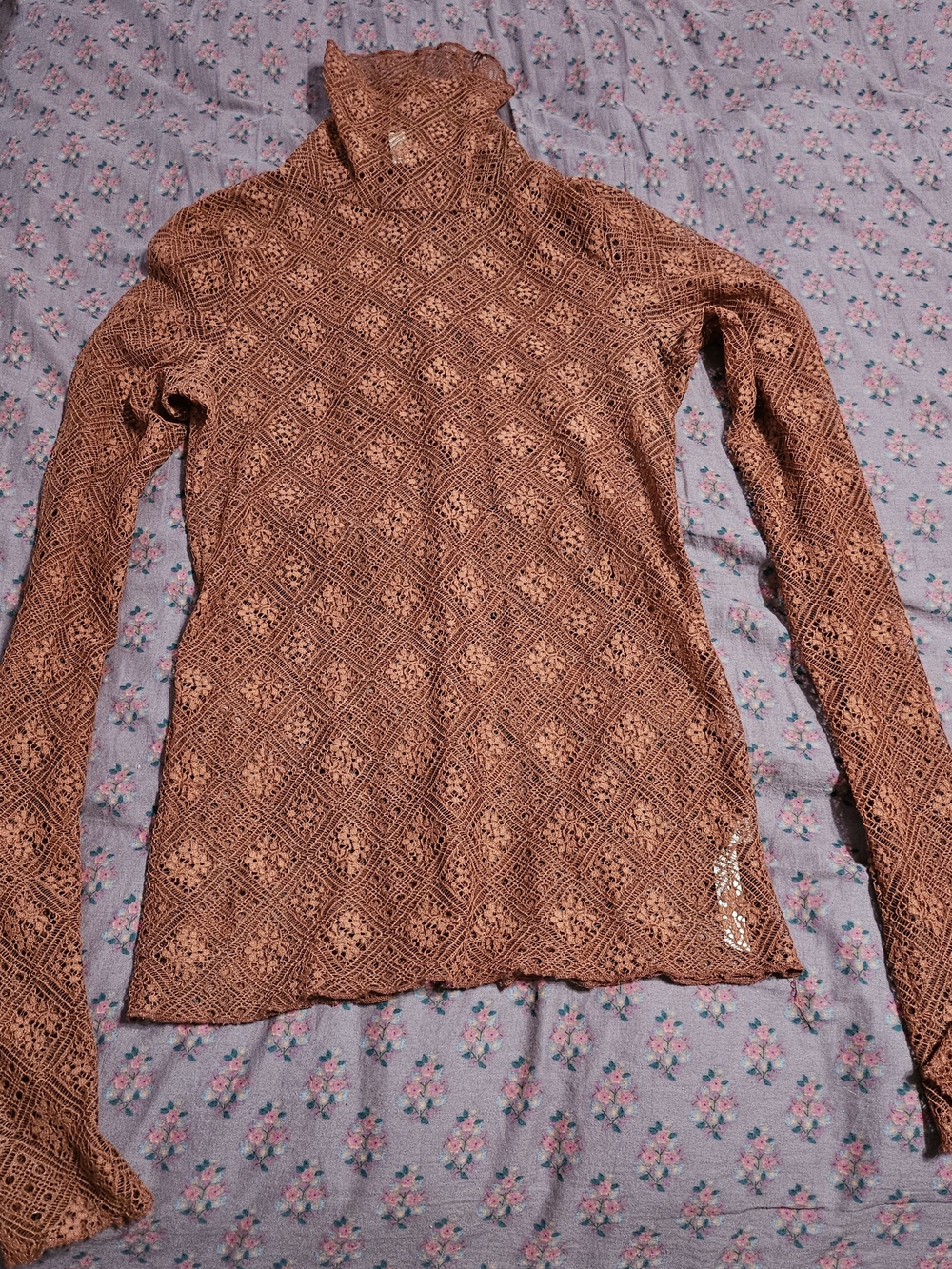 Free People Crocheted Turtleneck Long Sleeve Top - Rust